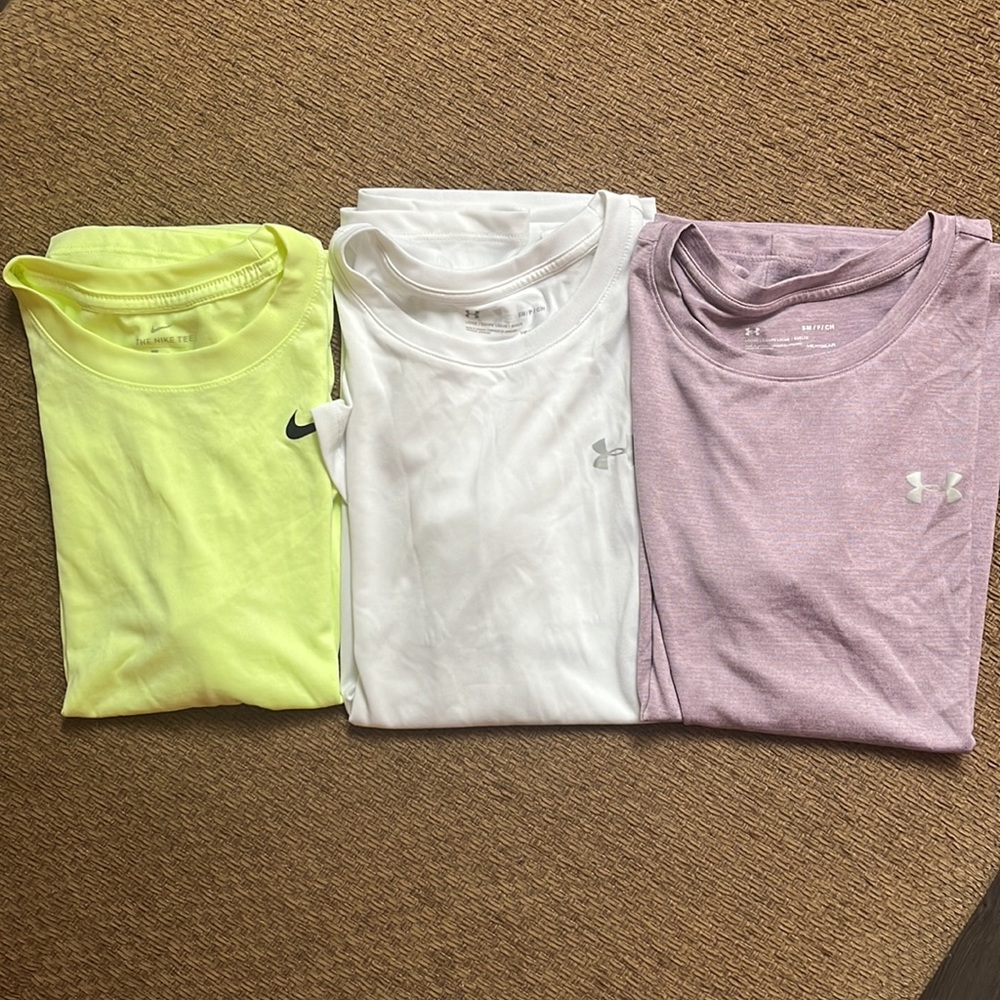 3 athletic shirts, Nike & Under Armour